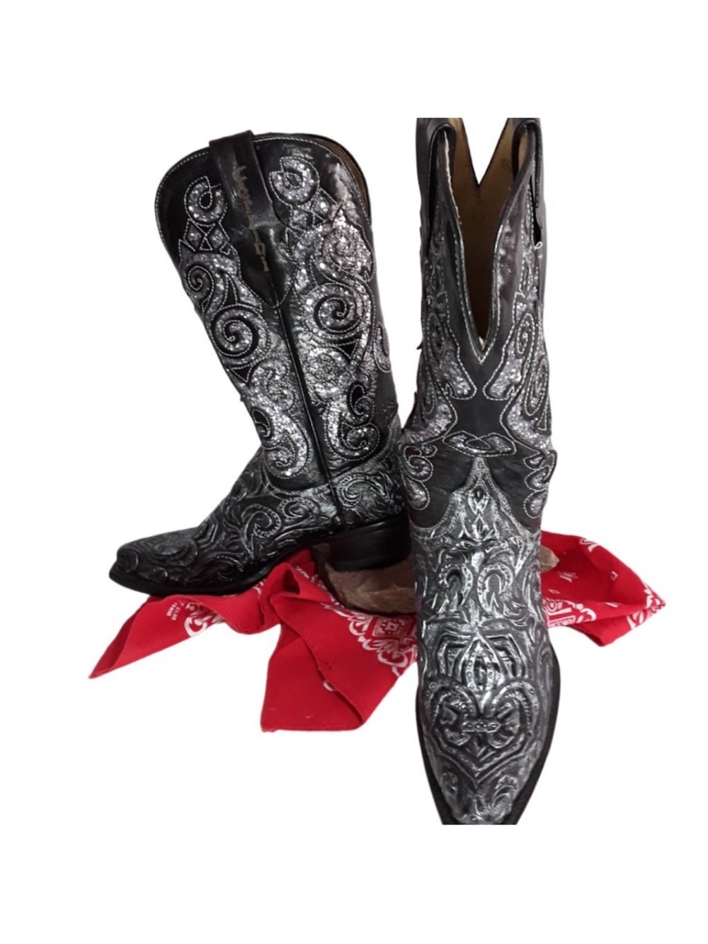 NWOT FERRINI Black/Pewter Bling Western Cowgirl Cowboy Boots EXC sz 6